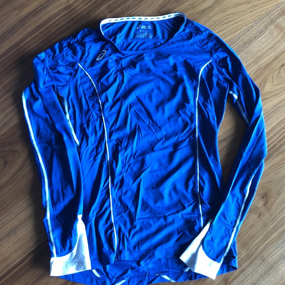 ASICS LongSleeve Shirt, Blue and White, Size Small